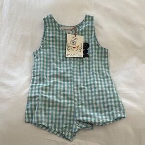 Bobo Choses Teal and White Gingham Baby Romper